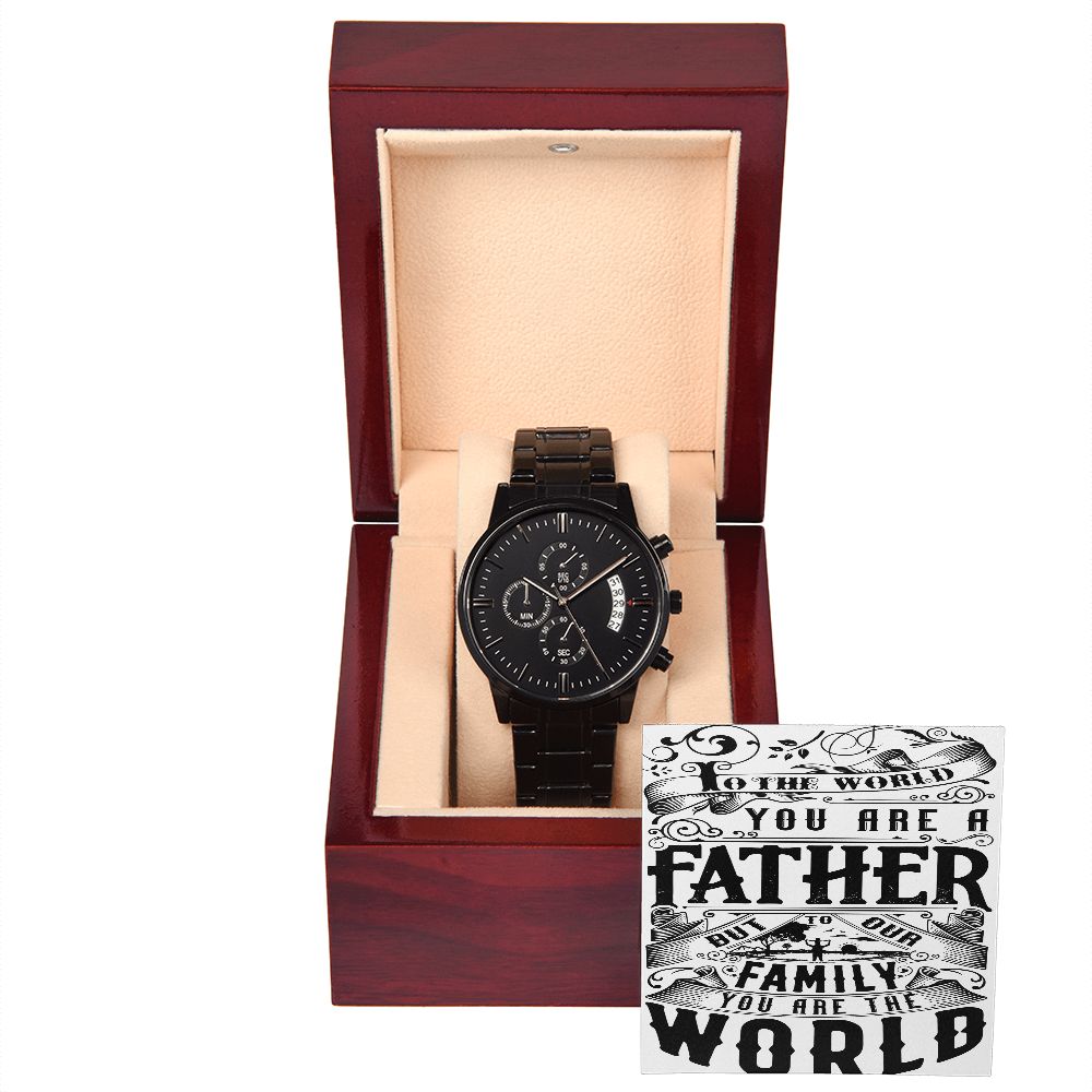 Father's Day Black Chronograph Watch with Special Message