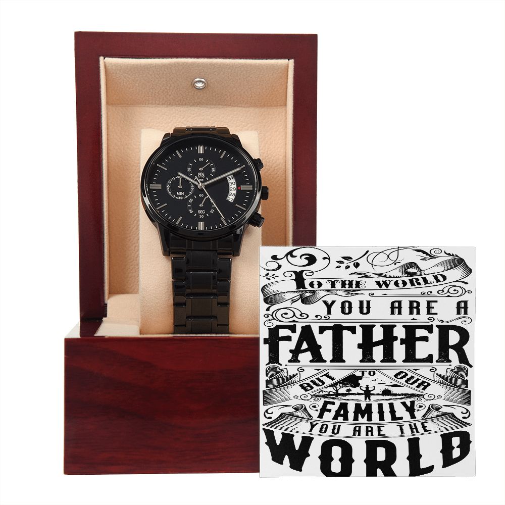 Father's Day Black Chronograph Watch with Special Message