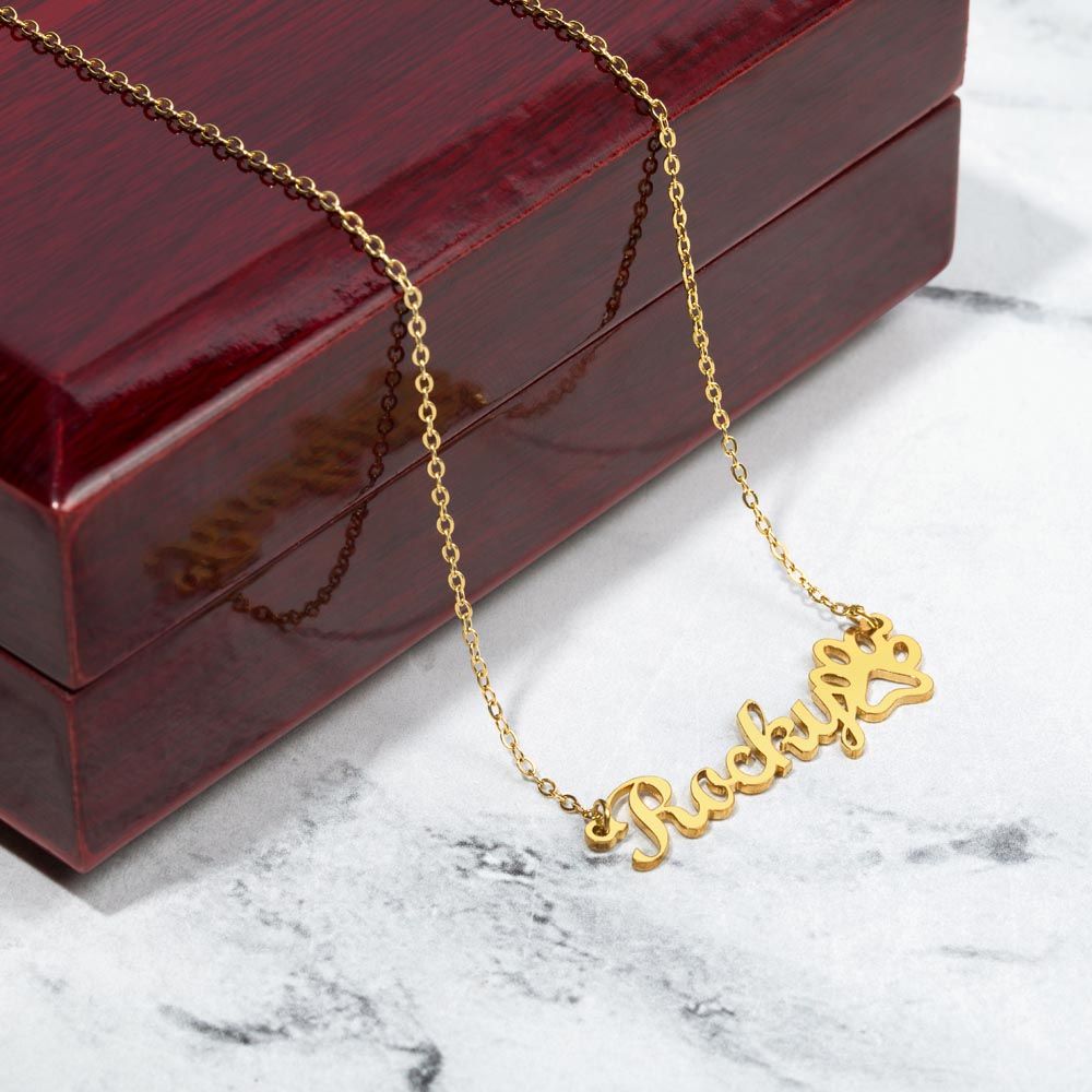 Name Necklace + Paw Print for Dog Moms & Dads