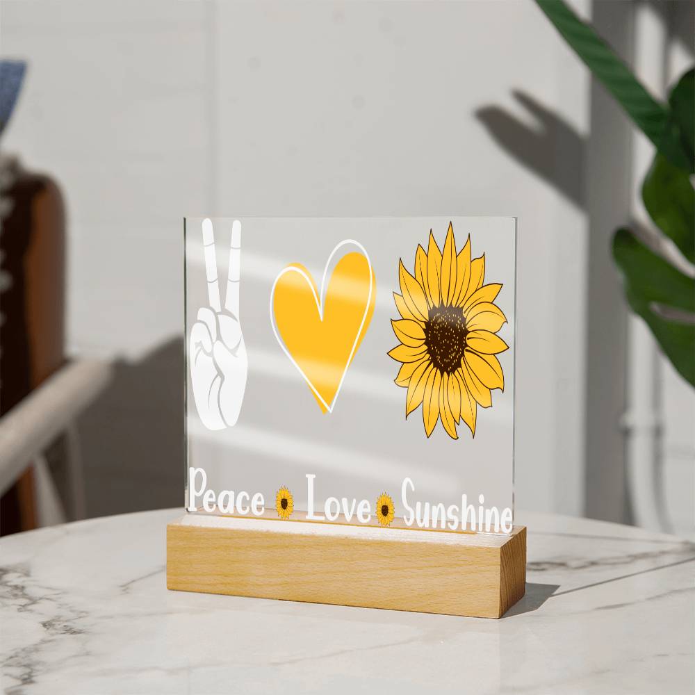 Peace Love & Sunshine Sunflower - Acrylic Square Plaque