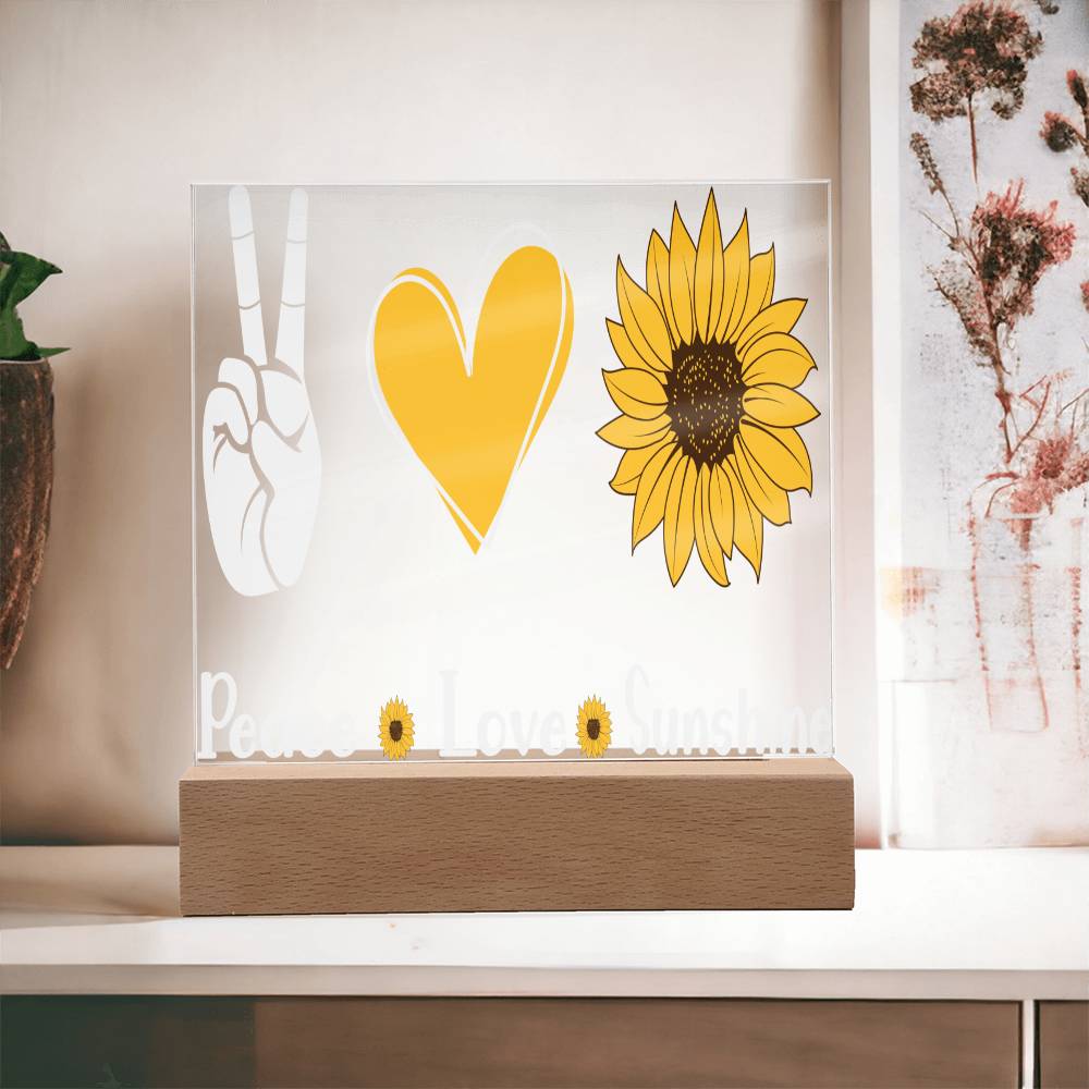 Peace Love & Sunshine Sunflower - Acrylic Square Plaque