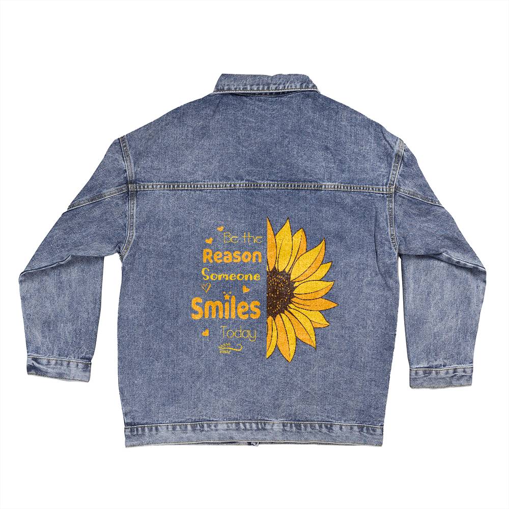 Be the Reason Someone Smiles Today with Sunflower - Oversized Denim Jacket