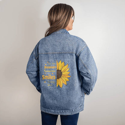 Be the Reason Someone Smiles Today with Sunflower - Oversized Denim Jacket