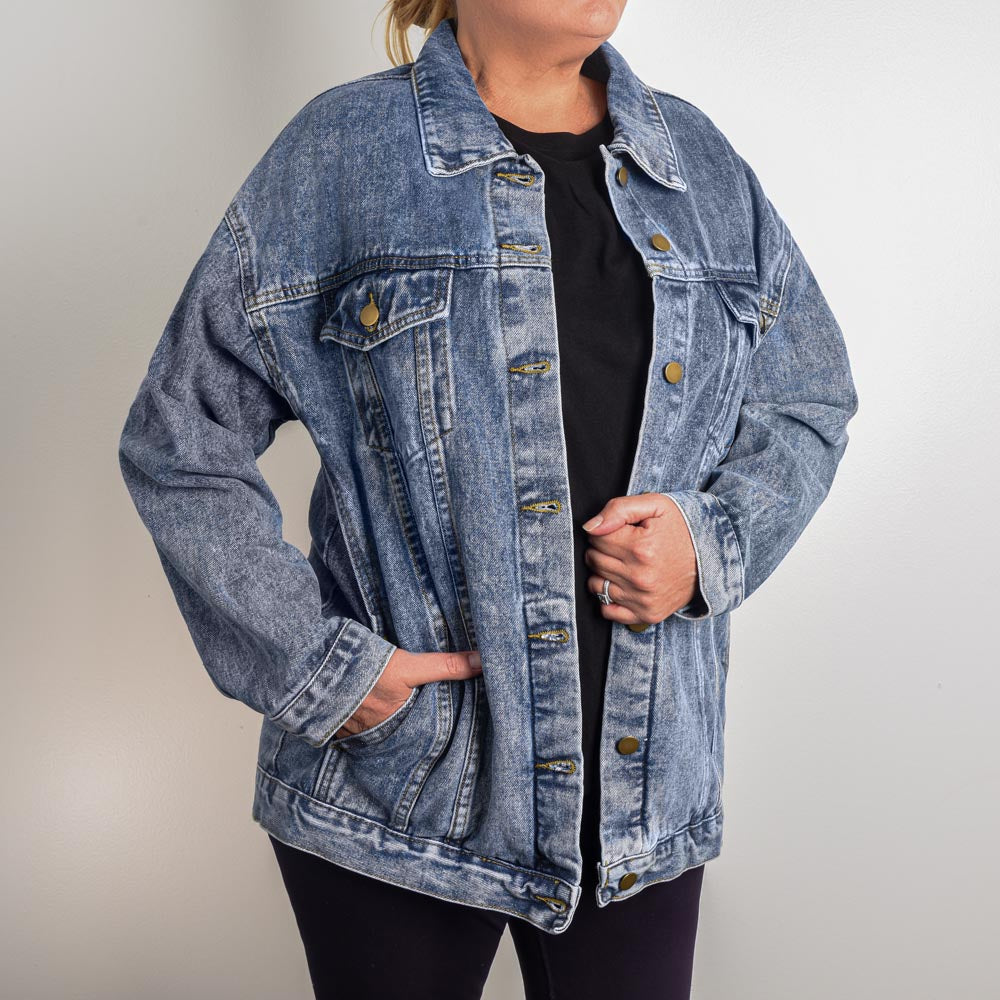 #MomLife Messy Bun - Oversized Denim Jacket