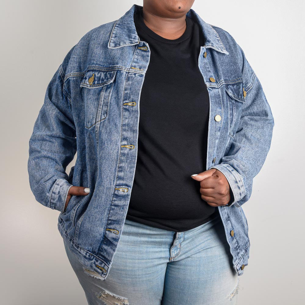 #MomLife Messy Bun - Oversized Denim Jacket