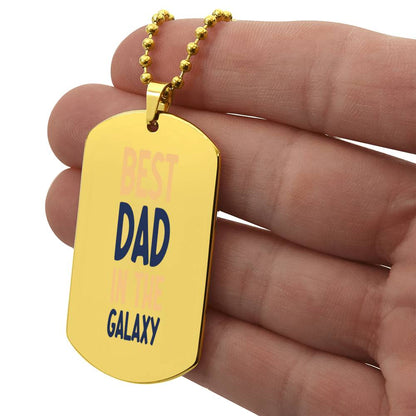 Best Dad in the Galaxy Engraved Dog Tag Necklace