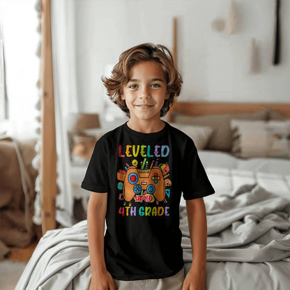 Youth Leveled Up to 4th Grade Gamer School Shirt