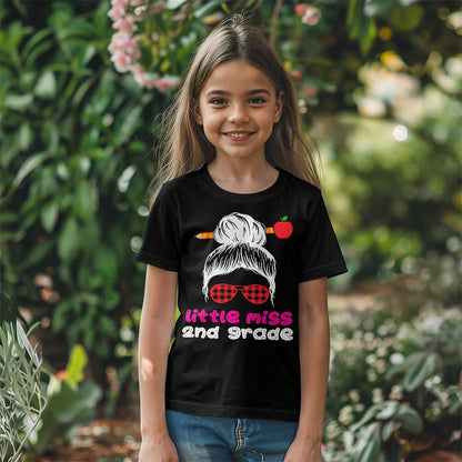 Youth Little Miss 2nd Grade Messy Bun School Shirt