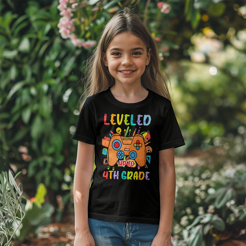 Youth Leveled Up to 4th Grade Gamer School Shirt