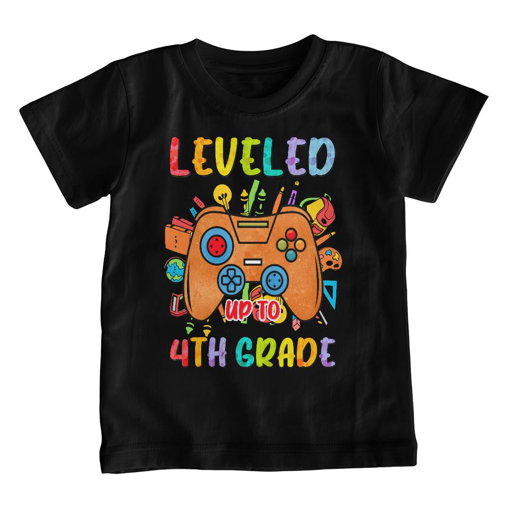 Youth Leveled Up to 4th Grade Gamer School Shirt