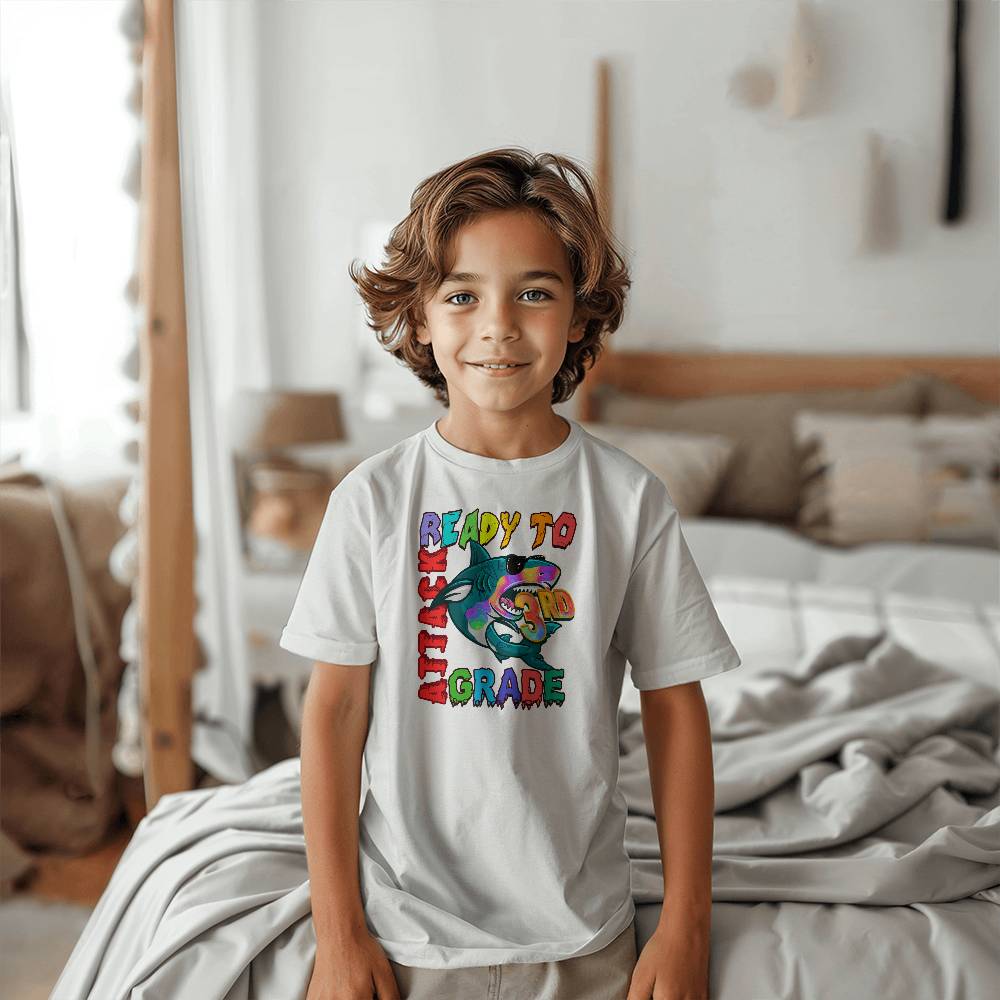 Youth Ready to Attack 3rd Grade Shark School Shirt