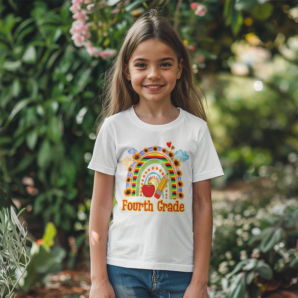 Youth 4th Grade Rainbow & Sunflower School Shirt