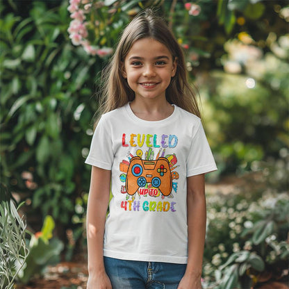 Youth Leveled Up to 4th Grade Gamer School Shirt