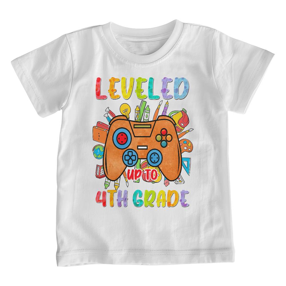 Youth Leveled Up to 4th Grade Gamer School Shirt