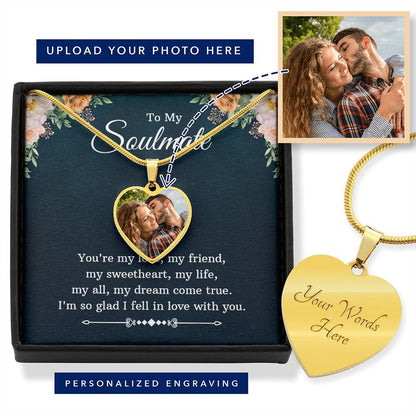 To My Soulmate Personalized Necklace with Heart Charm & Message Card - Upload YOUR OWN Picture for the Charm!