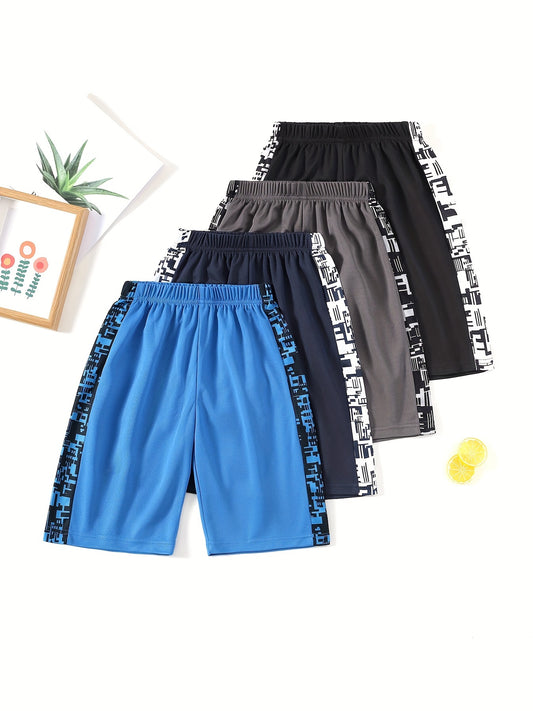 4-Pack NanXiangLong Boys Summer Mesh Shorts, Boys Sports Quick-Dry Lightweight Breathable Pants, Training Basketball Shorts With Stripe