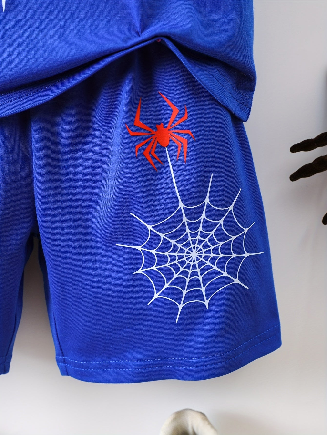 2pcs Boys Casual Spider Graphic Print Short Sleeve T-shirt & Shorts Set, Comfy Summer Boys Clothes