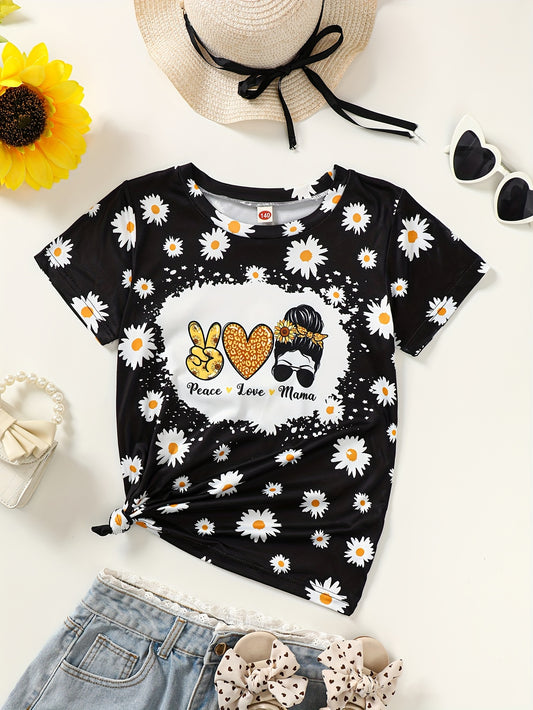 Girls Casual Cute Cartoon Flag Girl Graphic Short Sleeve T-shirt For Summer Holiday Party