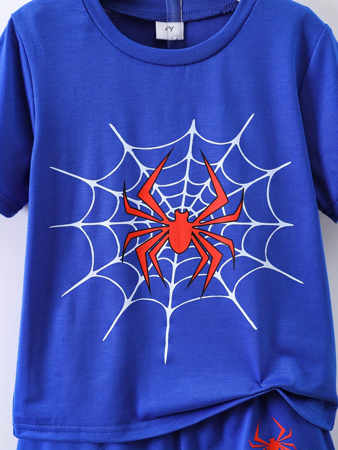 2pcs Boys Casual Spider Graphic Print Short Sleeve T-shirt & Shorts Set, Comfy Summer Boys Clothes