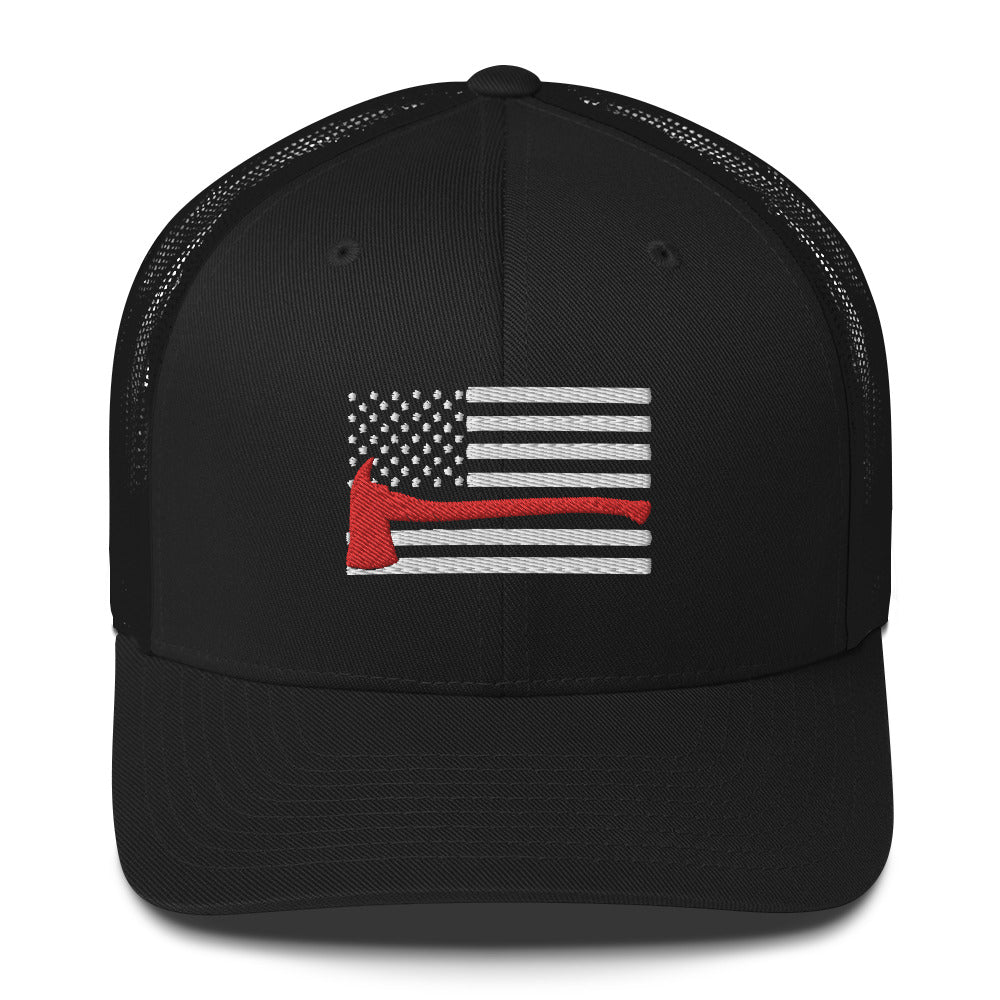 Firefighter Ax/Hatchet Red Line American Flag Trucker Cap