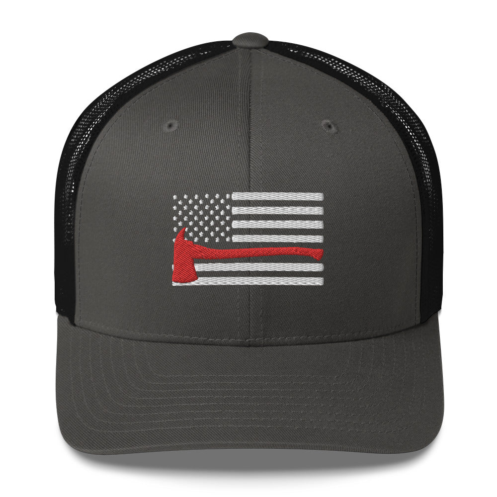 Firefighter Ax/Hatchet Red Line American Flag Trucker Cap