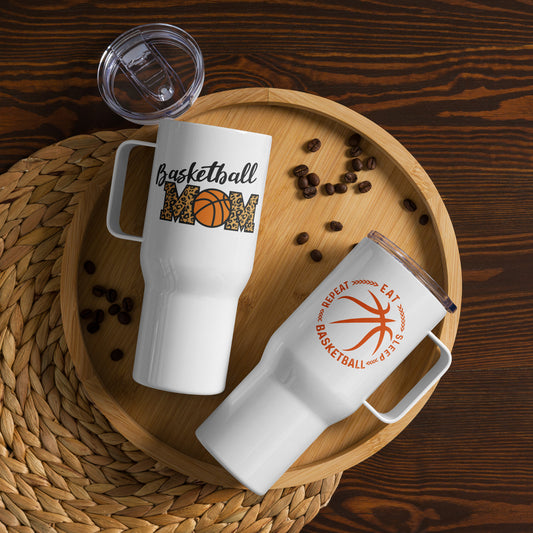 Basketball Mom & Eat Sleep Basketball Repeat Travel Tumbler with a handle