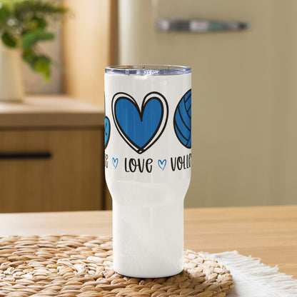 Peace Love & Volleyball Travel Tumbler with a handle