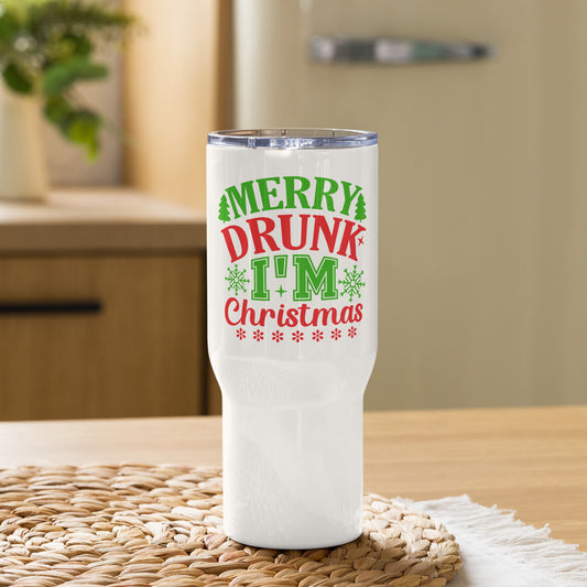 Merry Drunk I'm Christmas Travel Tumbler with a handle