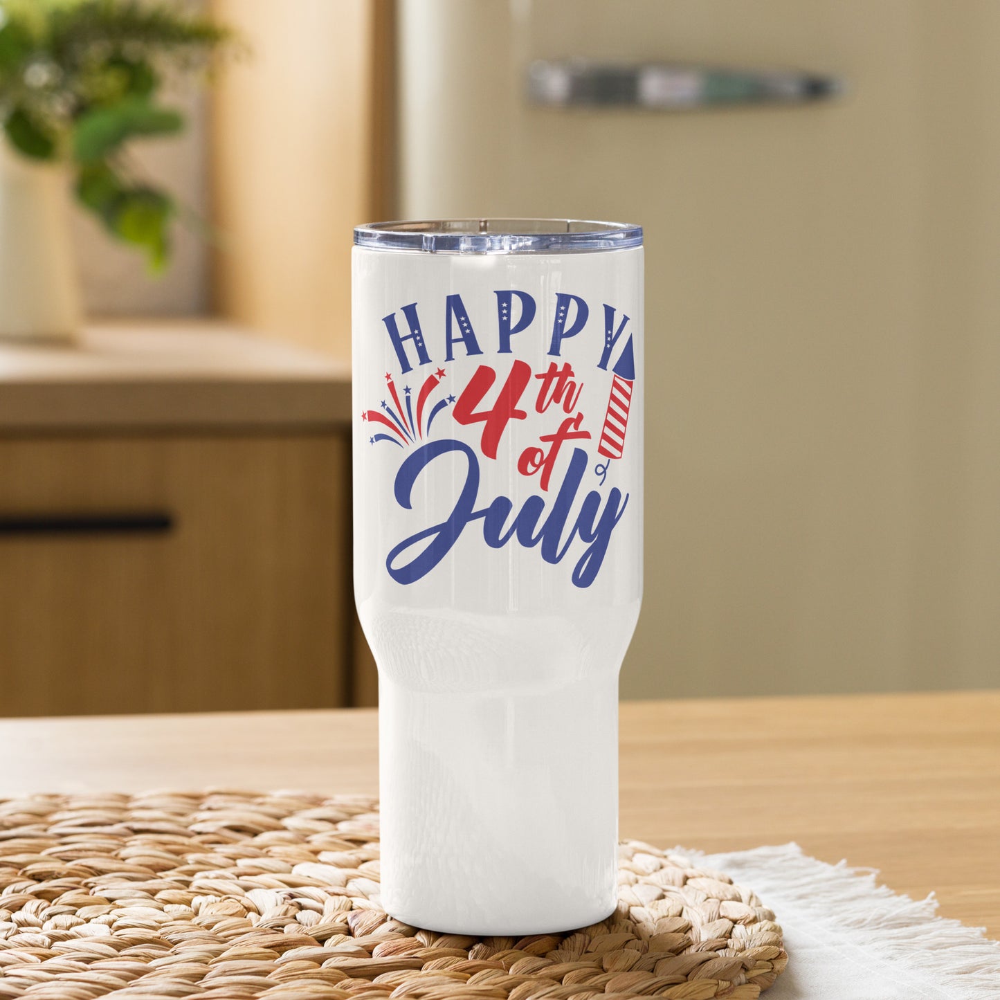 Happy Fourth/4th of July Travel Tumbler with a handle