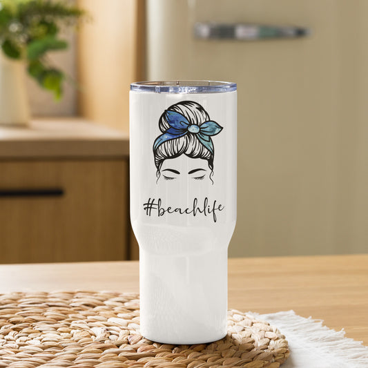 #BeachLife Messy Bun Travel Tumbler with a handle