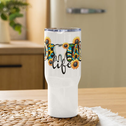 Dental Life Sunflower Travel Tumbler with a handle