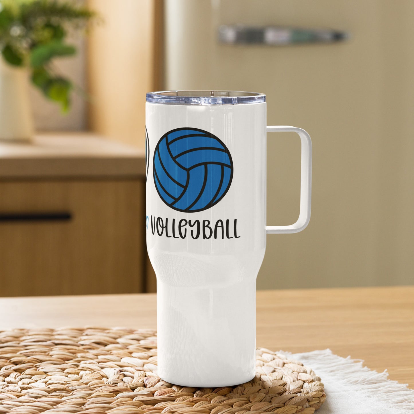 Peace Love & Volleyball Travel Tumbler with a handle