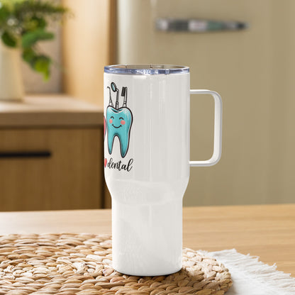 Peace Love Dental Travel Tumbler with a handle