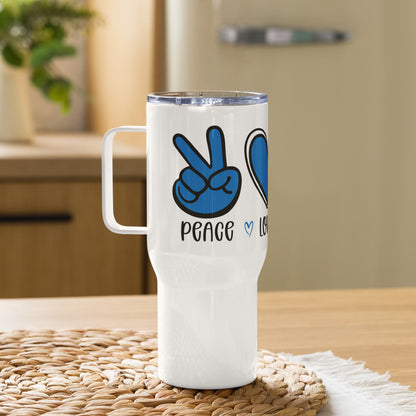 Peace Love & Volleyball Travel Tumbler with a handle