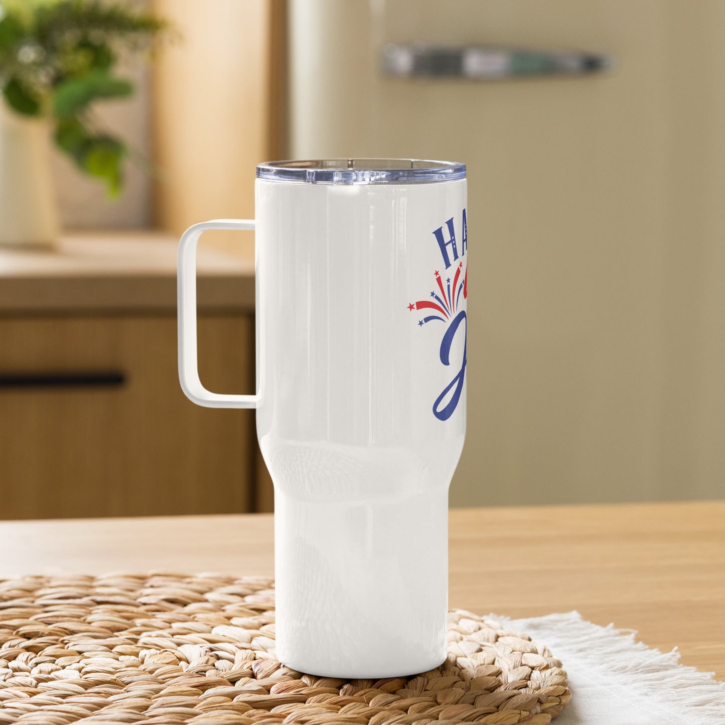 Happy Fourth/4th of July Travel Tumbler with a handle