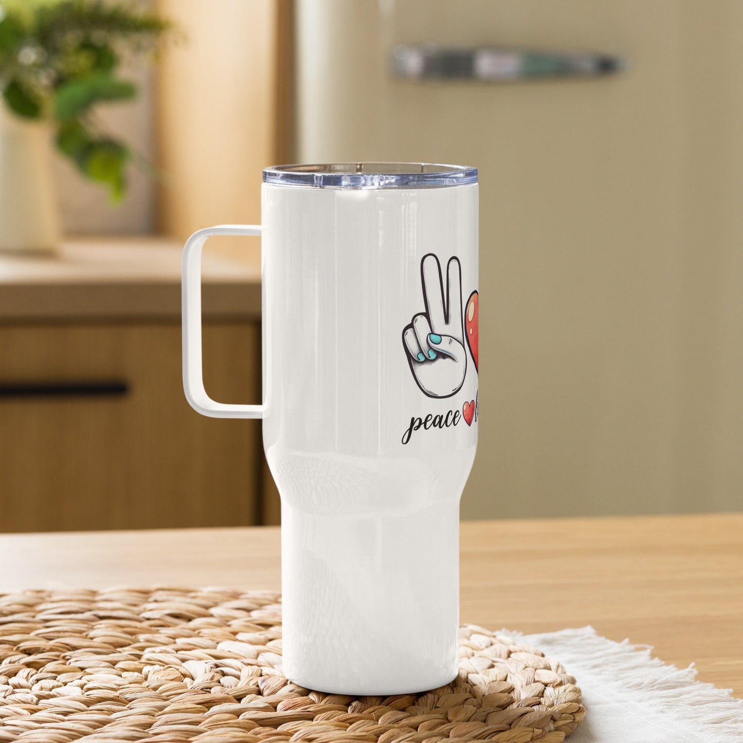 Peace Love Dental Travel Tumbler with a handle