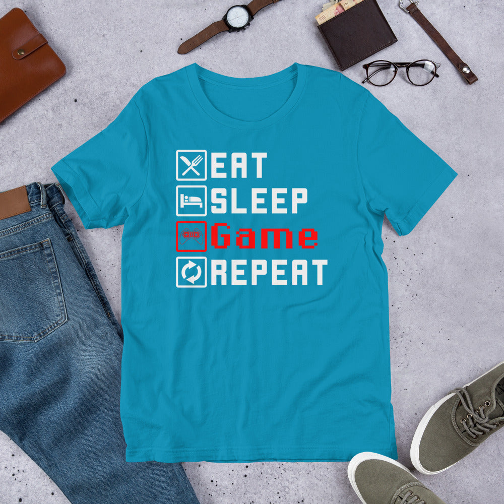 Eat Sleep Game Repeat Gamer Unisex t-shirt