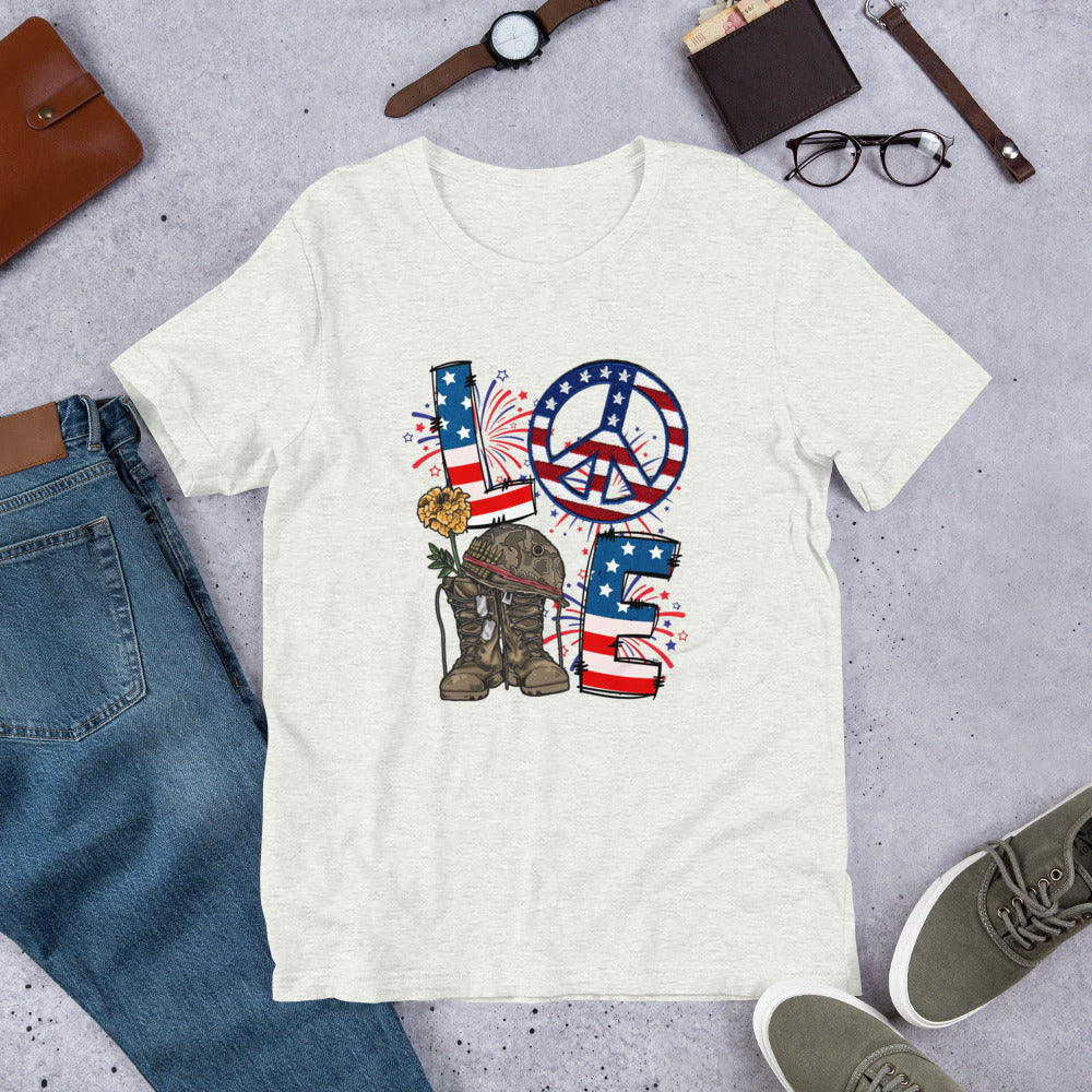 US Veteran Peace Love Block - Military Veteran Unisex t-shirt