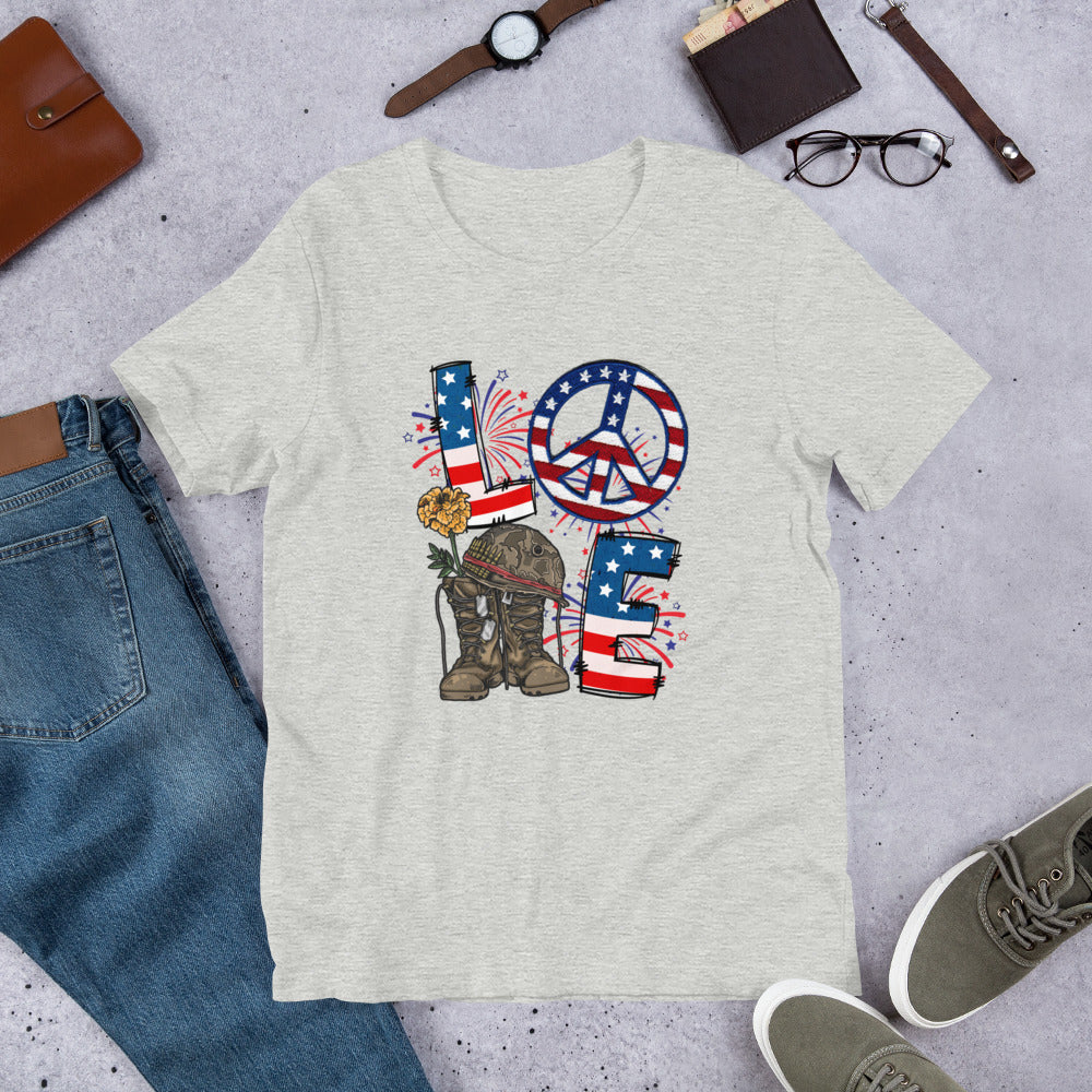 US Veteran Peace Love Block - Military Veteran Unisex t-shirt