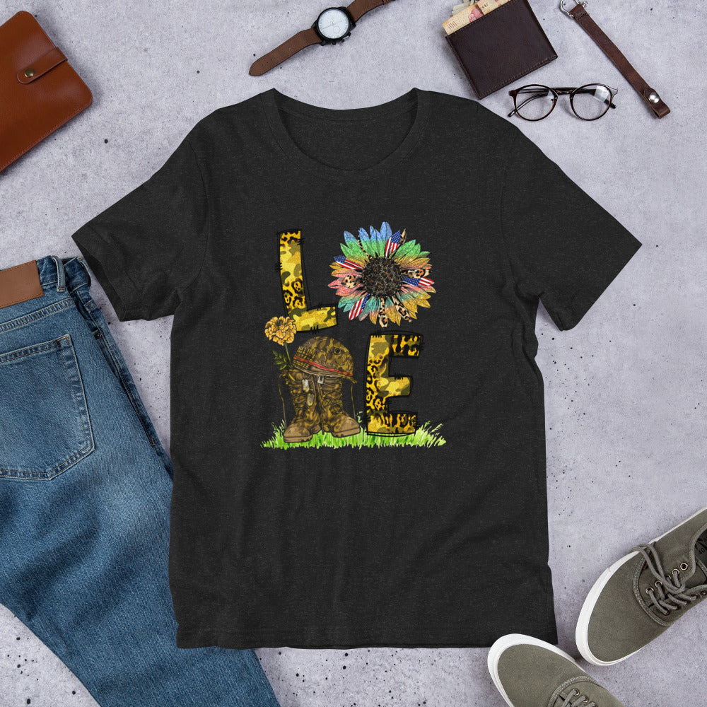 US Military Sunflower Love Block - Military Veteran Unisex t-shirt