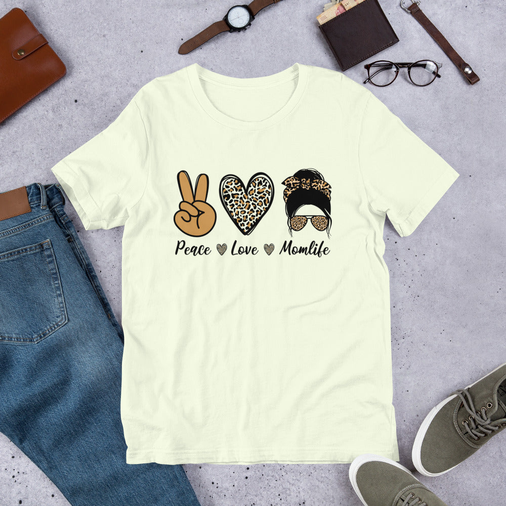 Peace Love Mom Life Messy Bun Unisex t-shirt