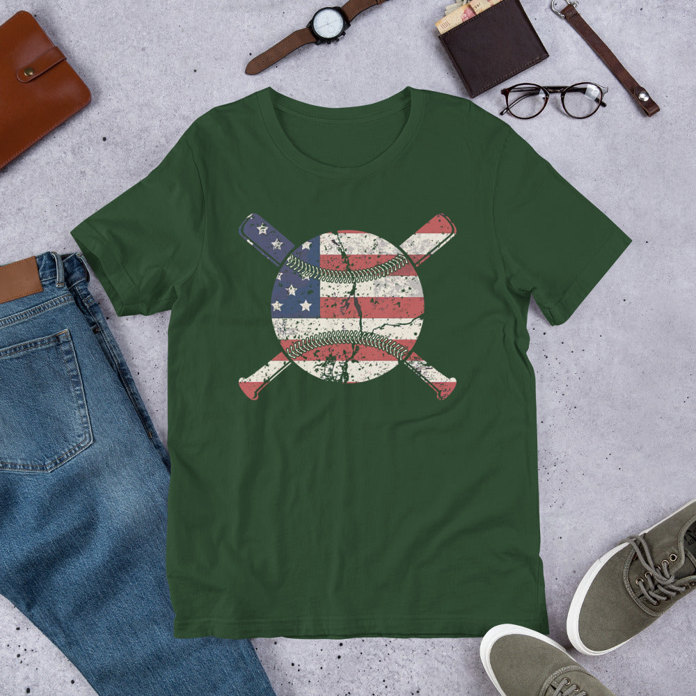 Red White & Blue Baseball & Crossing Bats Unisex t-shirt