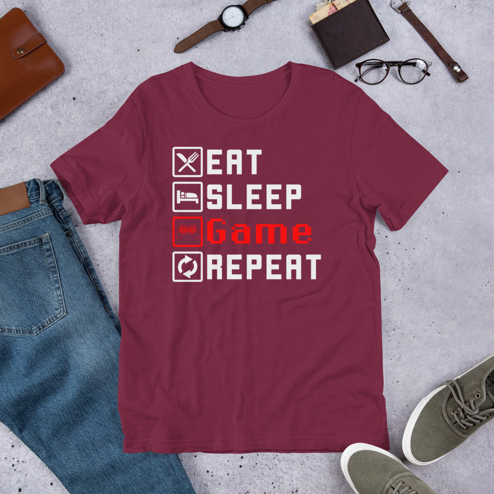 Eat Sleep Game Repeat Gamer Unisex t-shirt