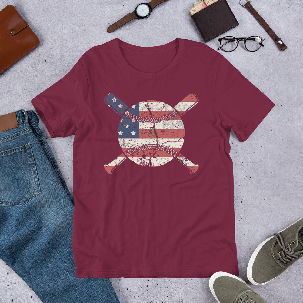 Red White & Blue Baseball & Crossing Bats Unisex t-shirt