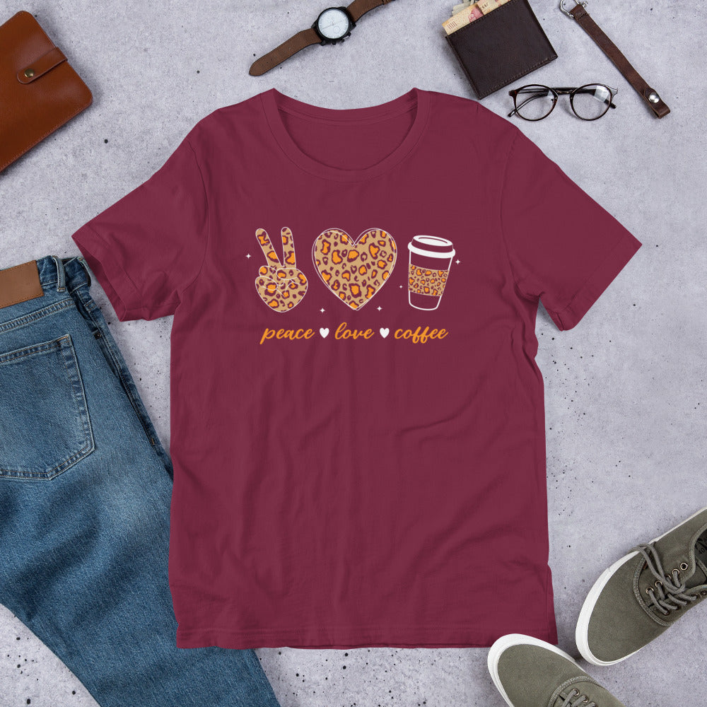 Peace Love & Coffee Unisex t-shirt