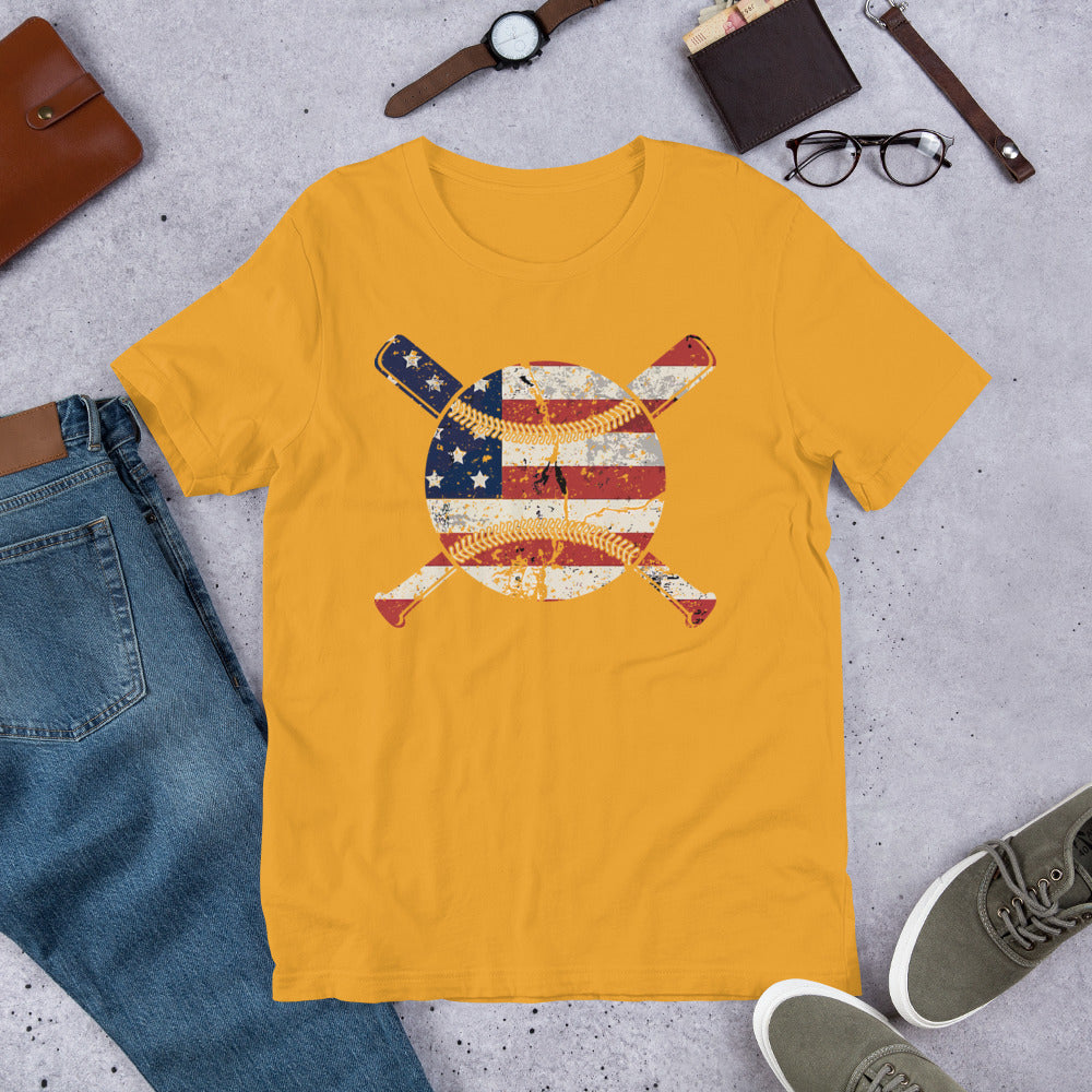 Red White & Blue Baseball & Crossing Bats Unisex t-shirt