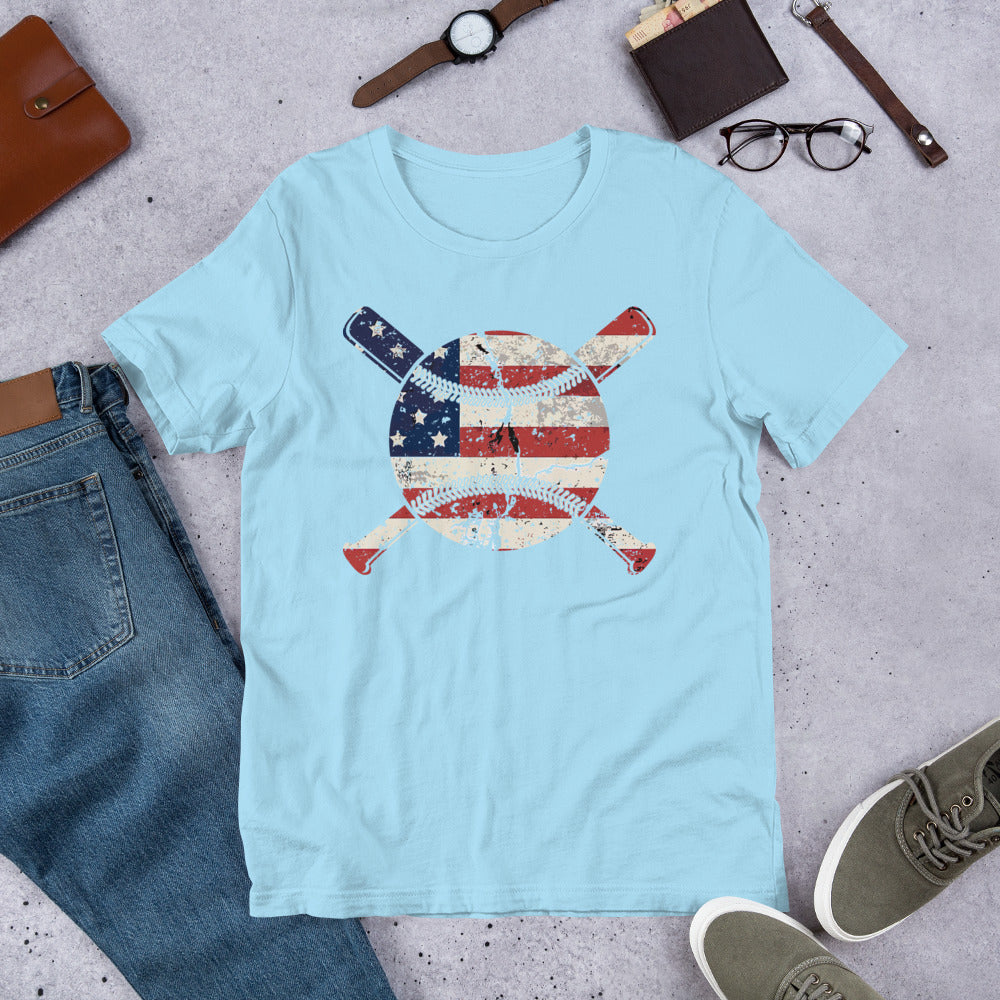 Red White & Blue Baseball & Crossing Bats Unisex t-shirt