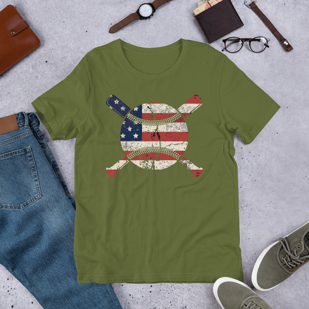 Red White & Blue Baseball & Crossing Bats Unisex t-shirt