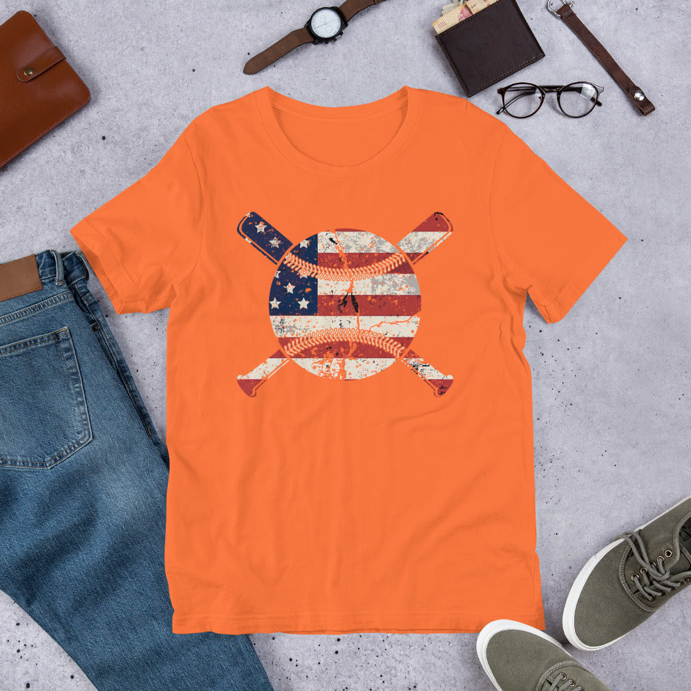 Red White & Blue Baseball & Crossing Bats Unisex t-shirt