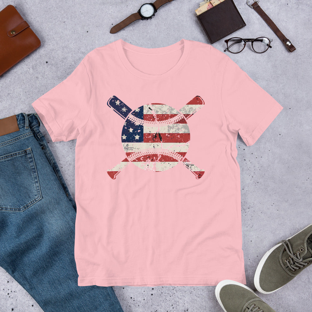 Red White & Blue Baseball & Crossing Bats Unisex t-shirt